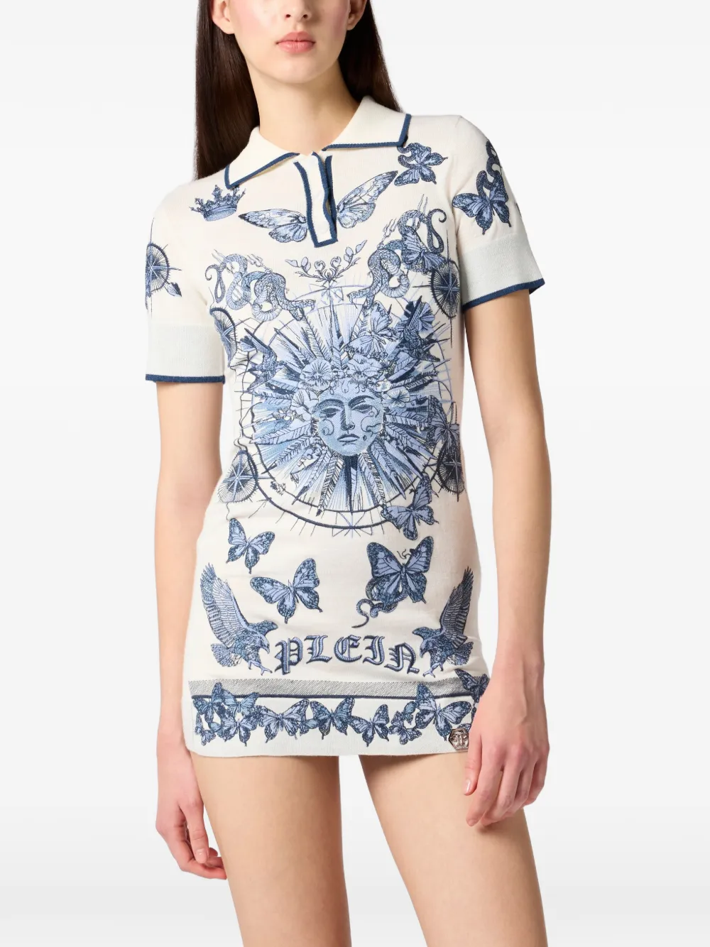 Philipp Plein Mini-jurk met geborduurde vlinder Beige