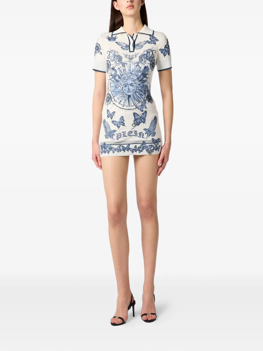 Philipp Plein Mini-jurk met geborduurde vlinder Beige