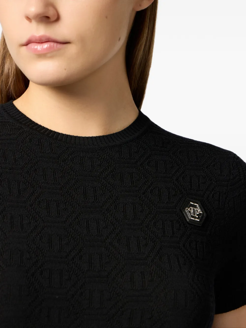 Philipp Plein Gebreid T-shirt met monogram Zwart