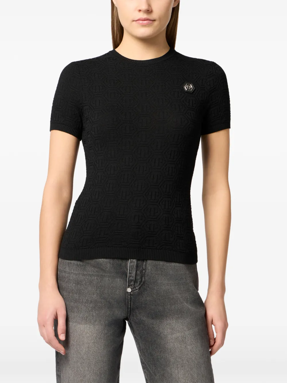  Philipp Plein T-shirt En Maille à Motif Monogrammé - Noir 