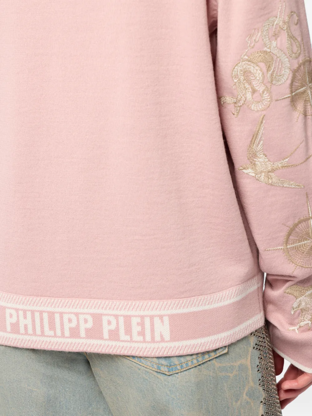 Philipp Plein Trui met geborduurde vlinder en ronde hals Roze