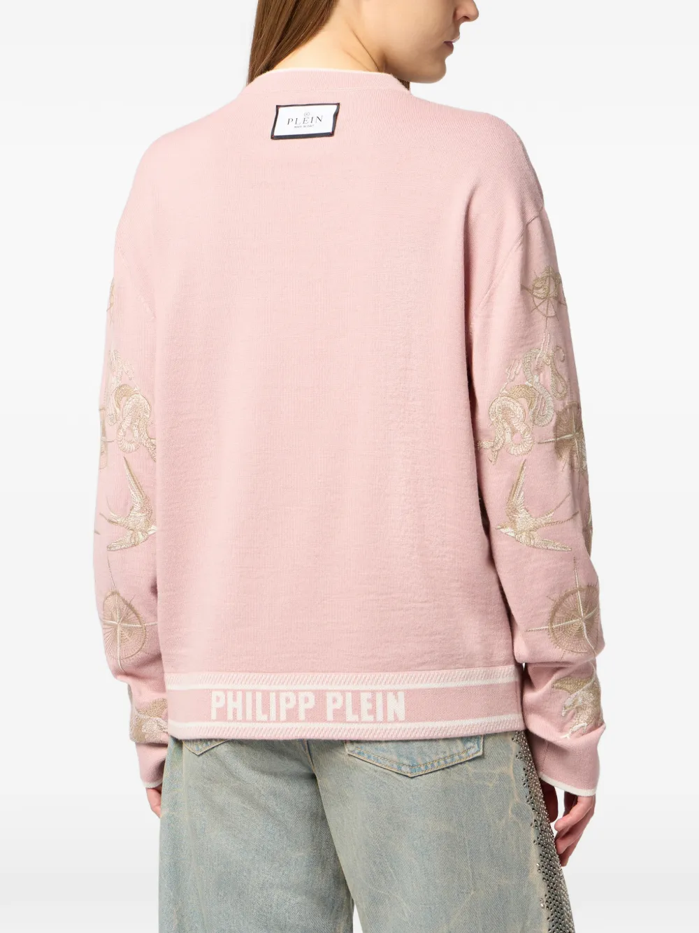 Philipp Plein Trui met geborduurde vlinder en ronde hals Roze