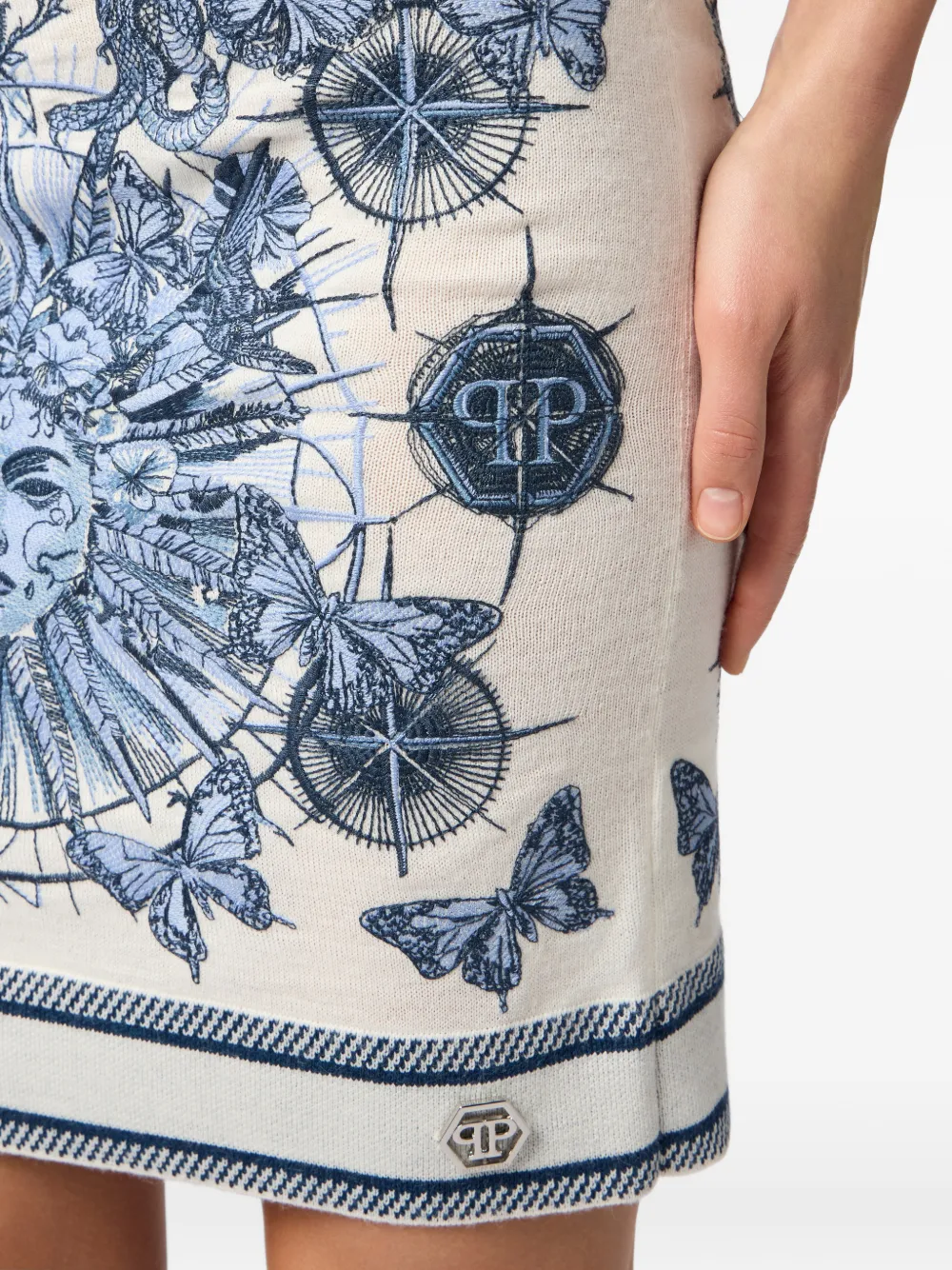 Philipp Plein Gebreide mini-rok met vlindertatoeage Beige