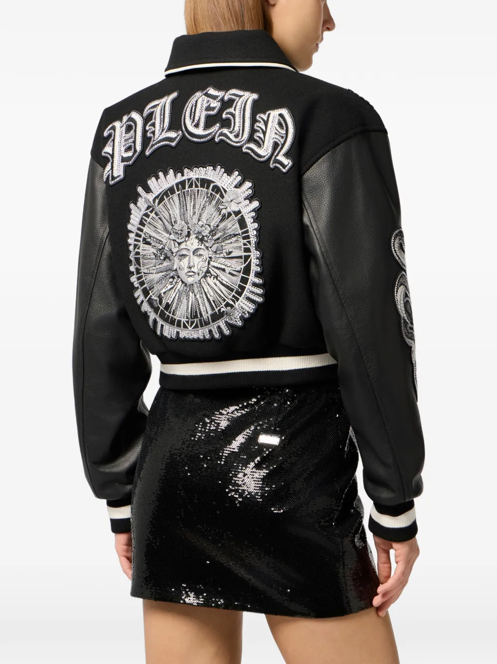 Philipp Plein Bomberjack met tattoo strass Zwart