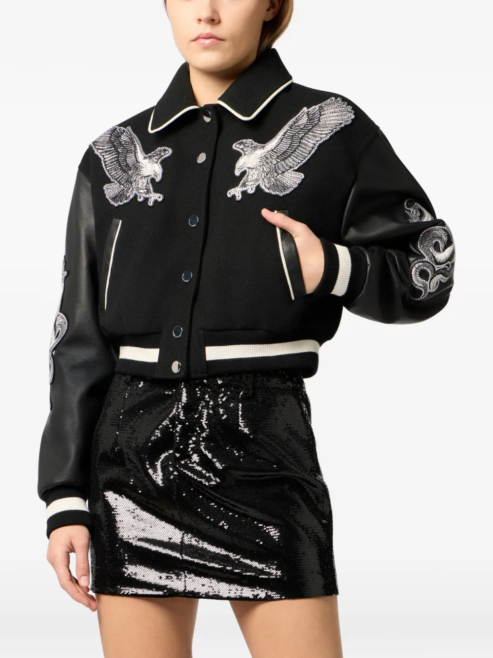 Philipp Plein Bomberjack met tattoo strass Zwart