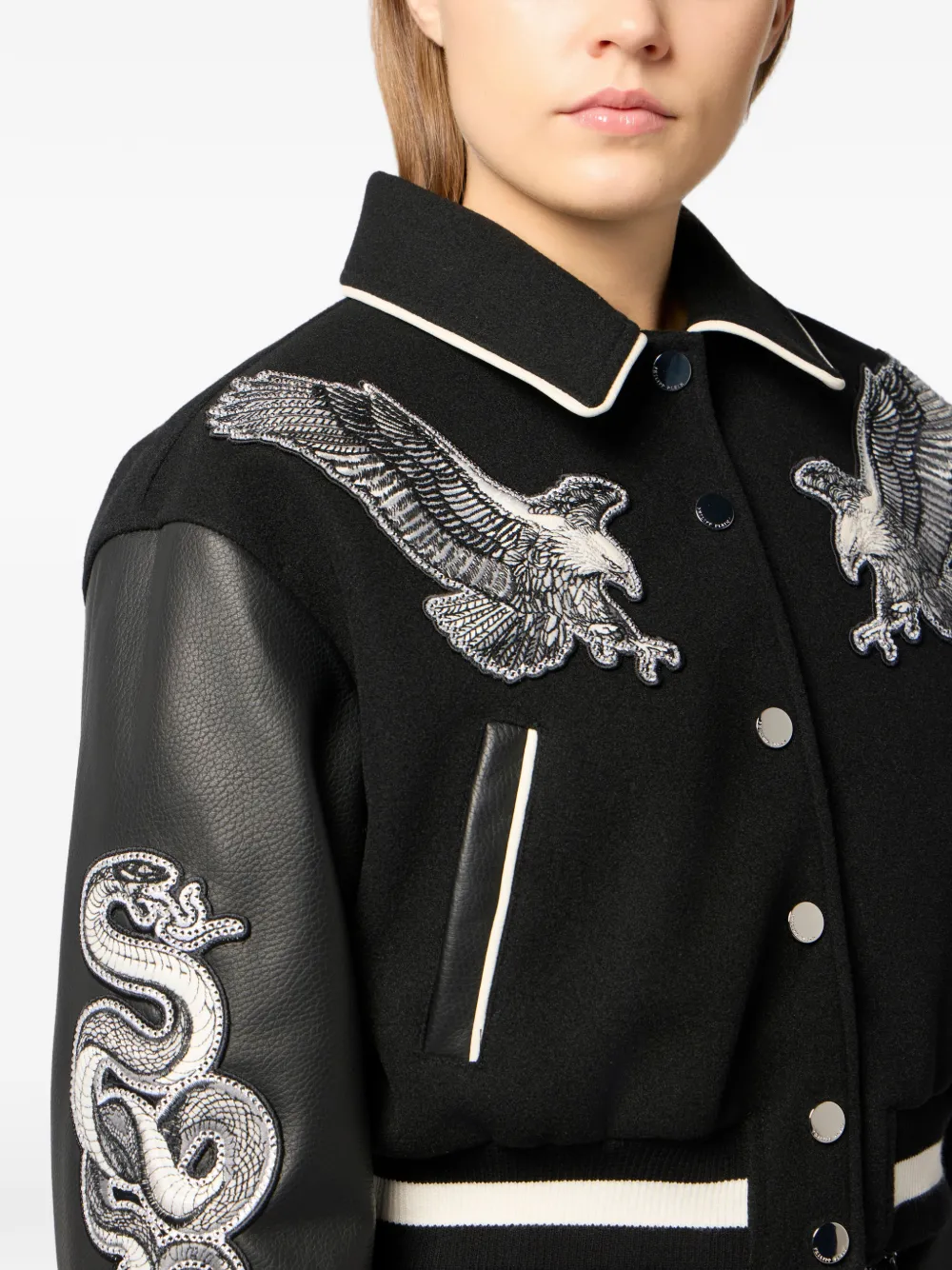 Philipp Plein Bomberjack met tattoo strass Zwart