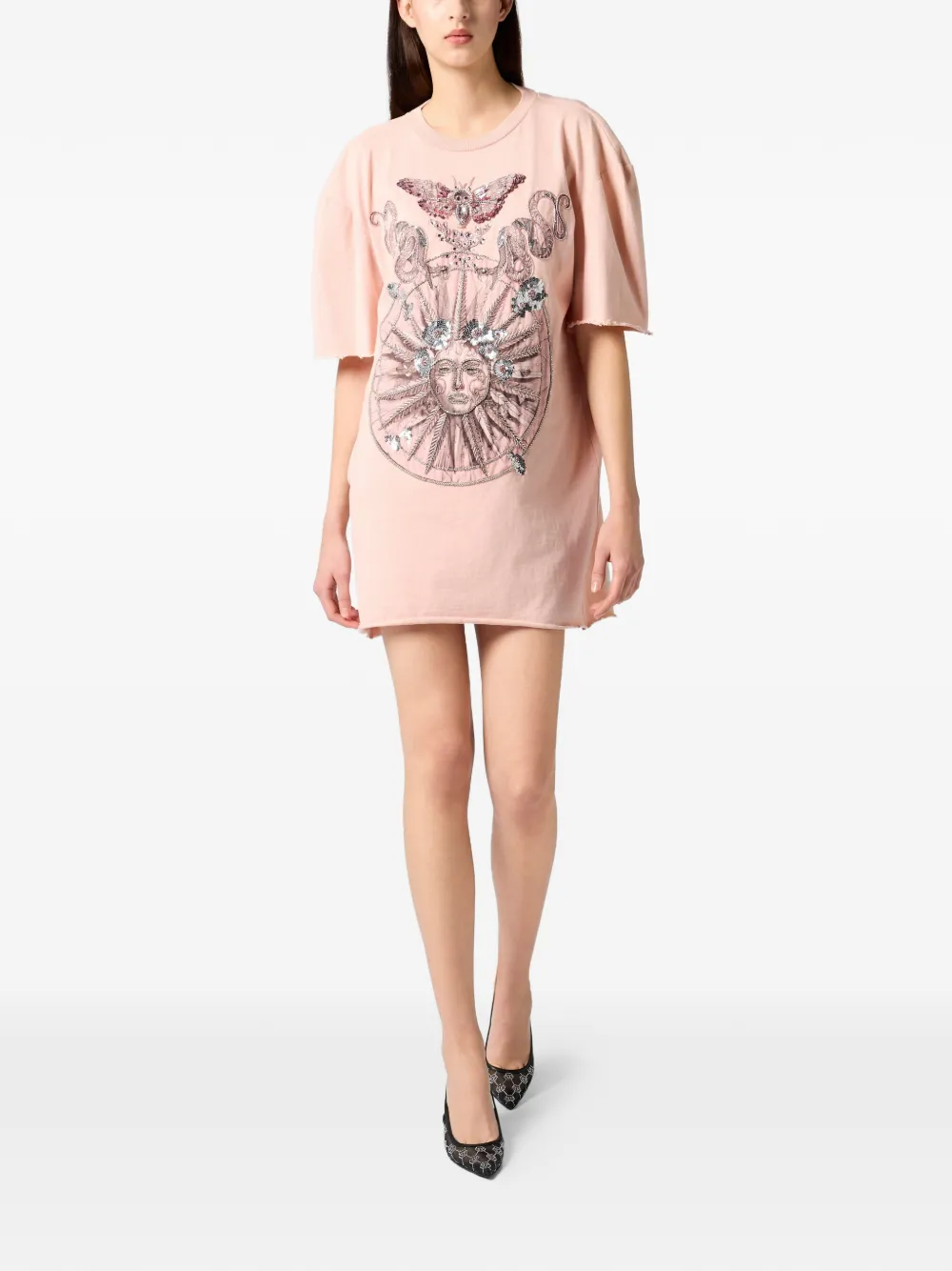 open-back butterfly-motif tattoo mini dress