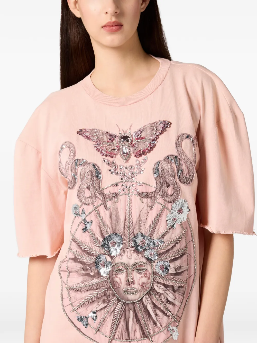 open-back butterfly-motif tattoo mini dress