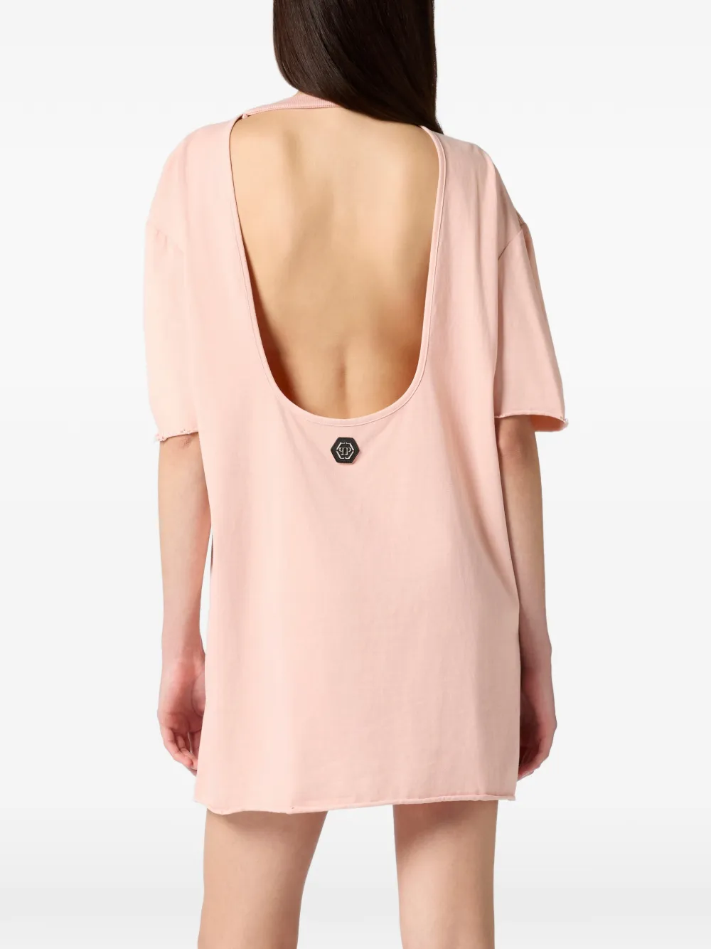 open-back butterfly-motif tattoo mini dress