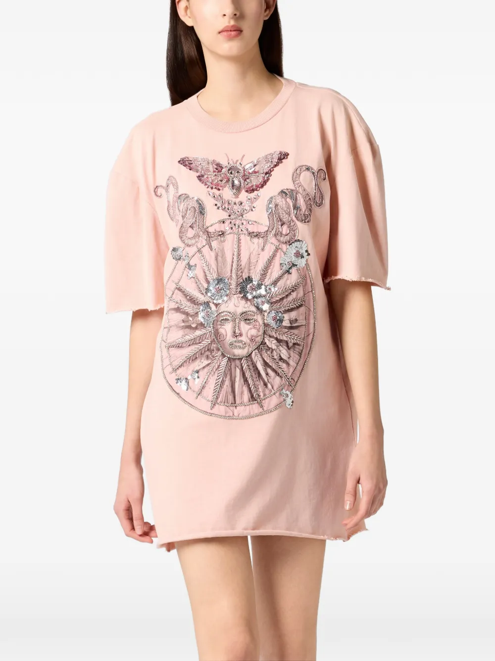 open-back butterfly-motif tattoo mini dress