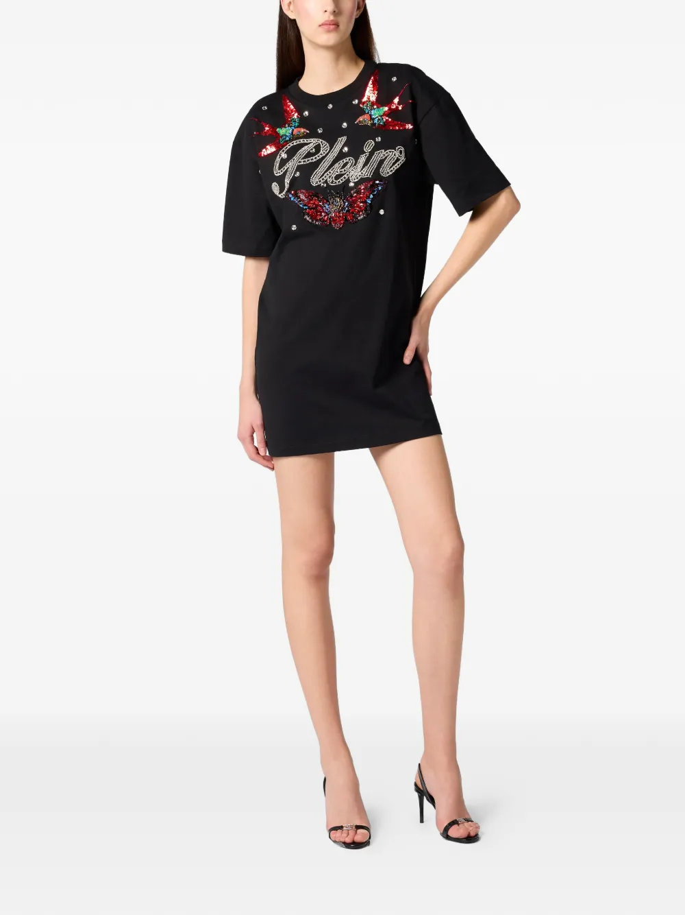 Philipp Plein Mini-jurk met open rug Zwart