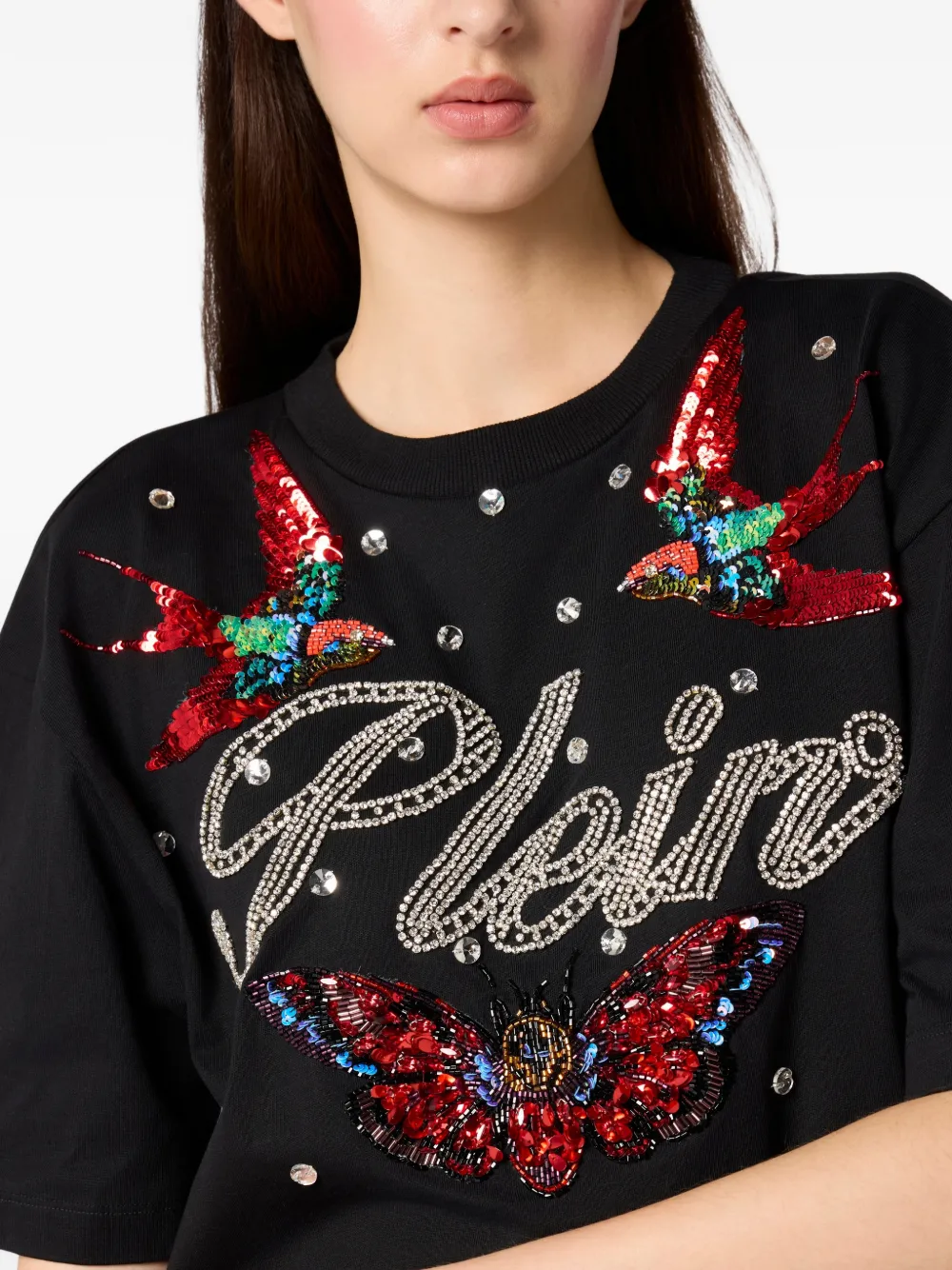 Philipp Plein Mini-jurk met open rug Zwart