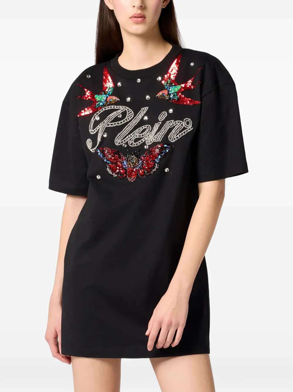 Philipp Plein Mini-jurk met open rug Zwart