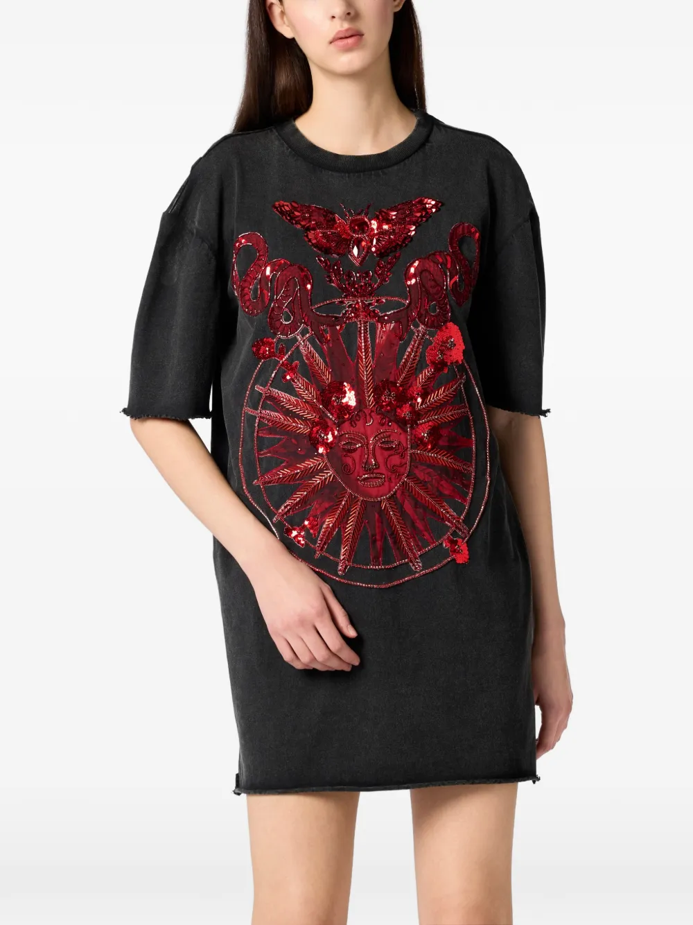 Philipp Plein Mini-jurk met open rug en pailletten Zwart