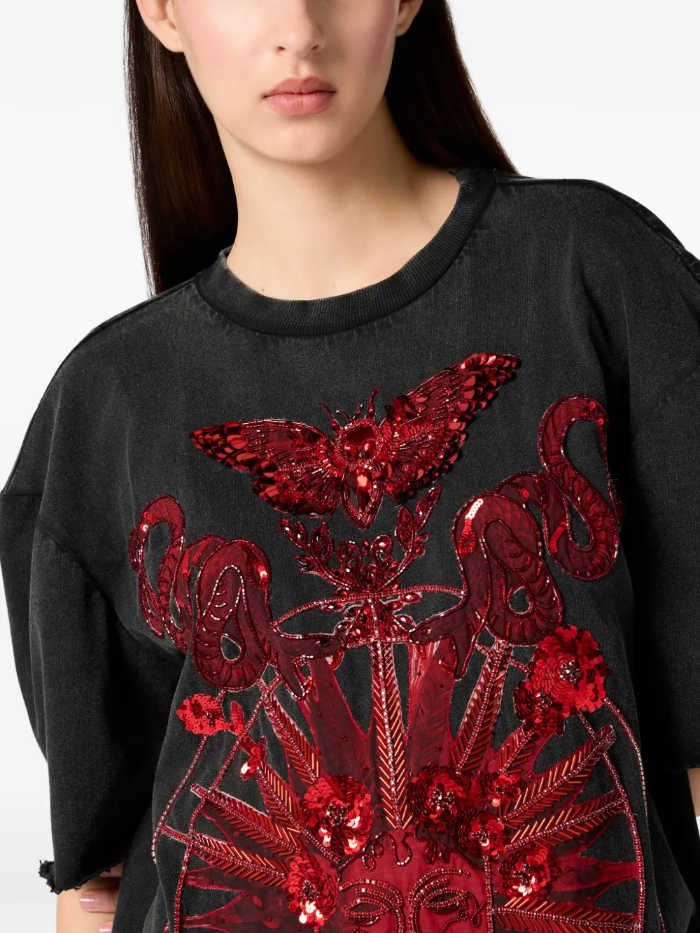 Philipp Plein Mini-jurk met open rug en pailletten Zwart
