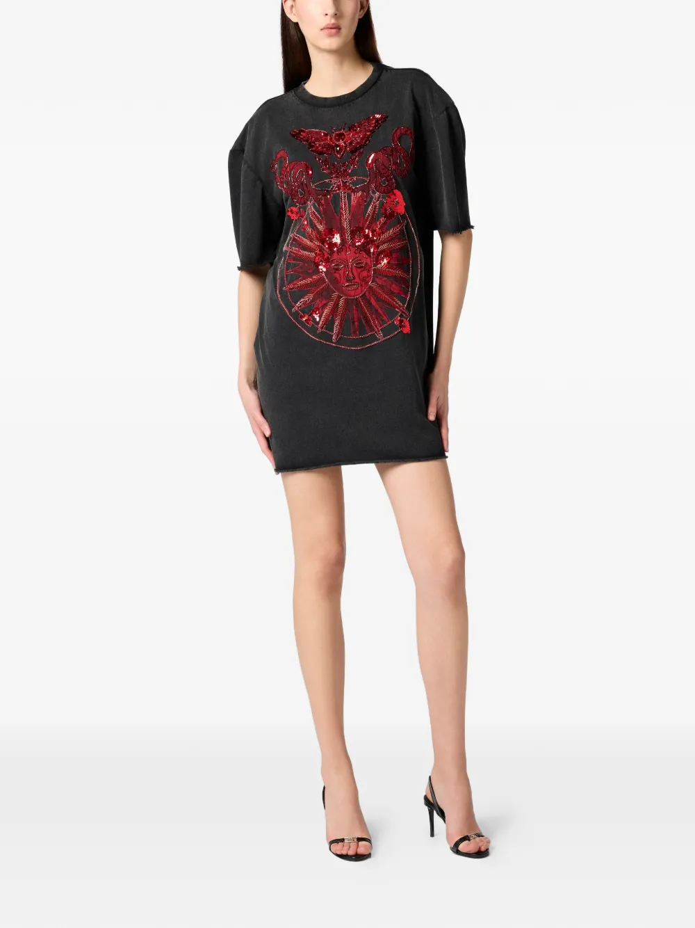 Philipp Plein Mini-jurk met open rug en pailletten Zwart
