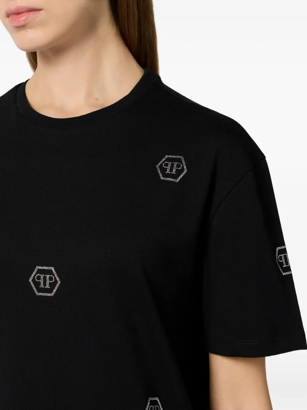 Philipp Plein T-shirt met kristallen monogram Zwart