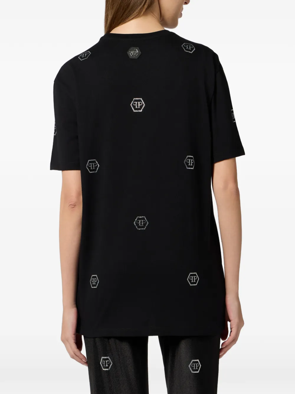 Philipp Plein T-shirt met kristallen monogram Zwart