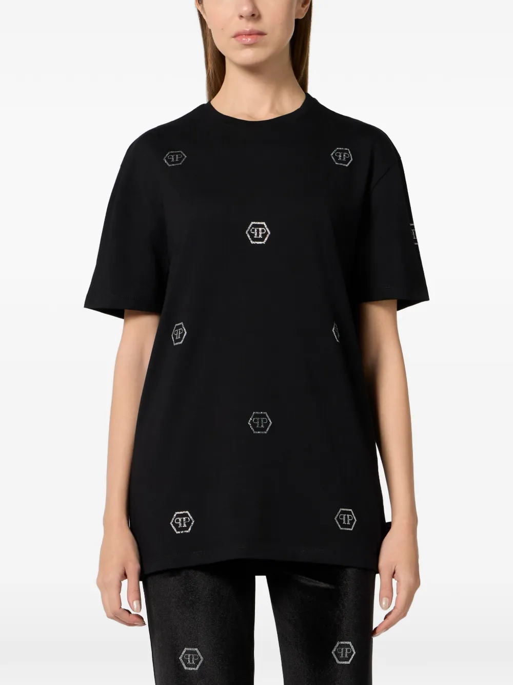  Philipp Plein Camiseta Con Monograma De Cristal - Negro 