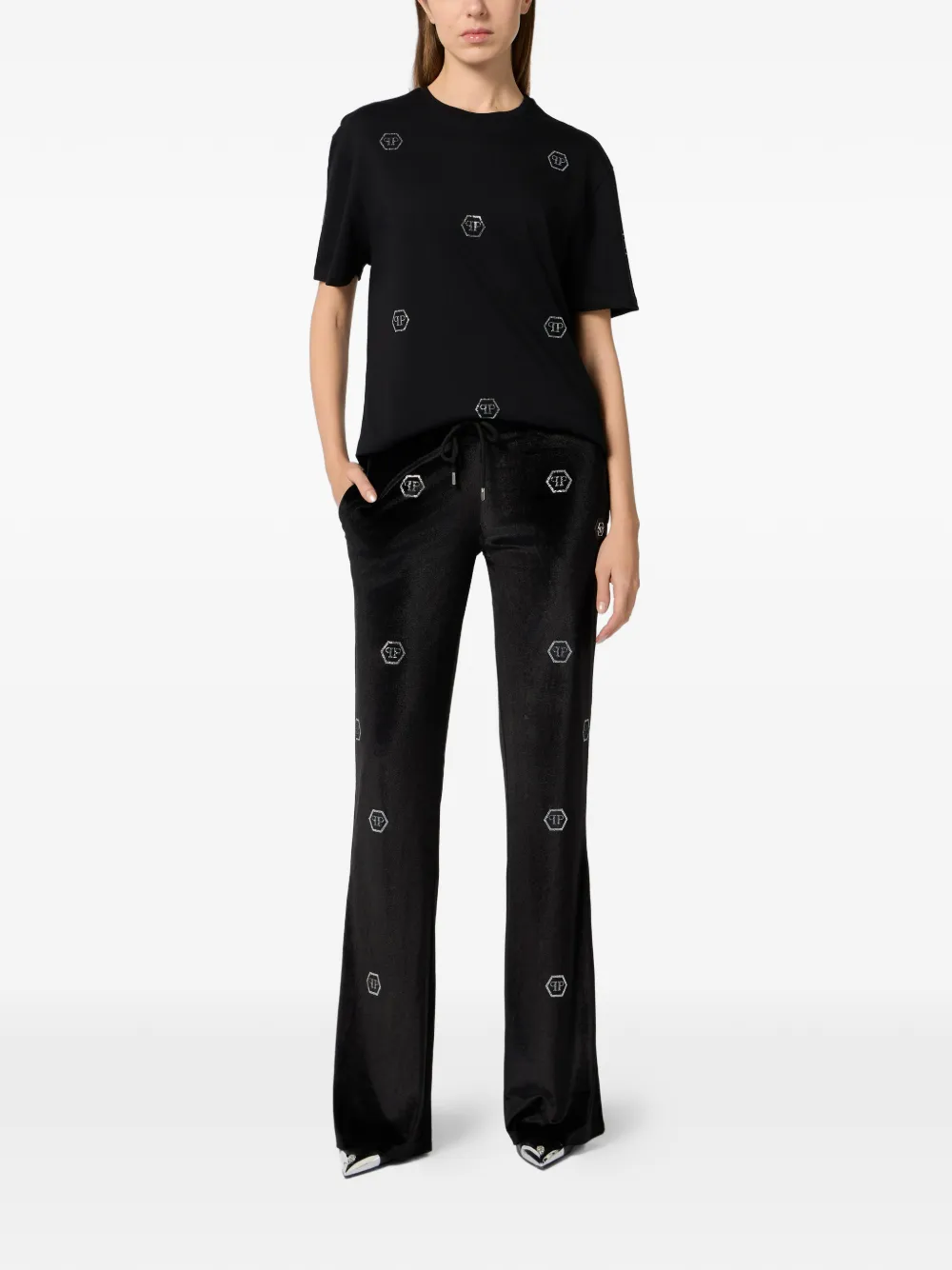  Philipp Plein Camiseta Con Monograma De Cristal - Negro 