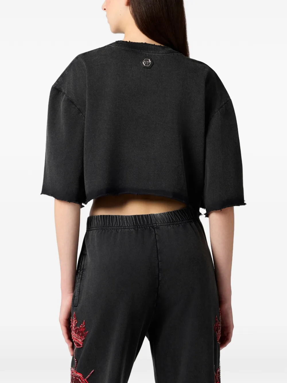Philipp Plein Cropped T-shirt met pailletten Zwart