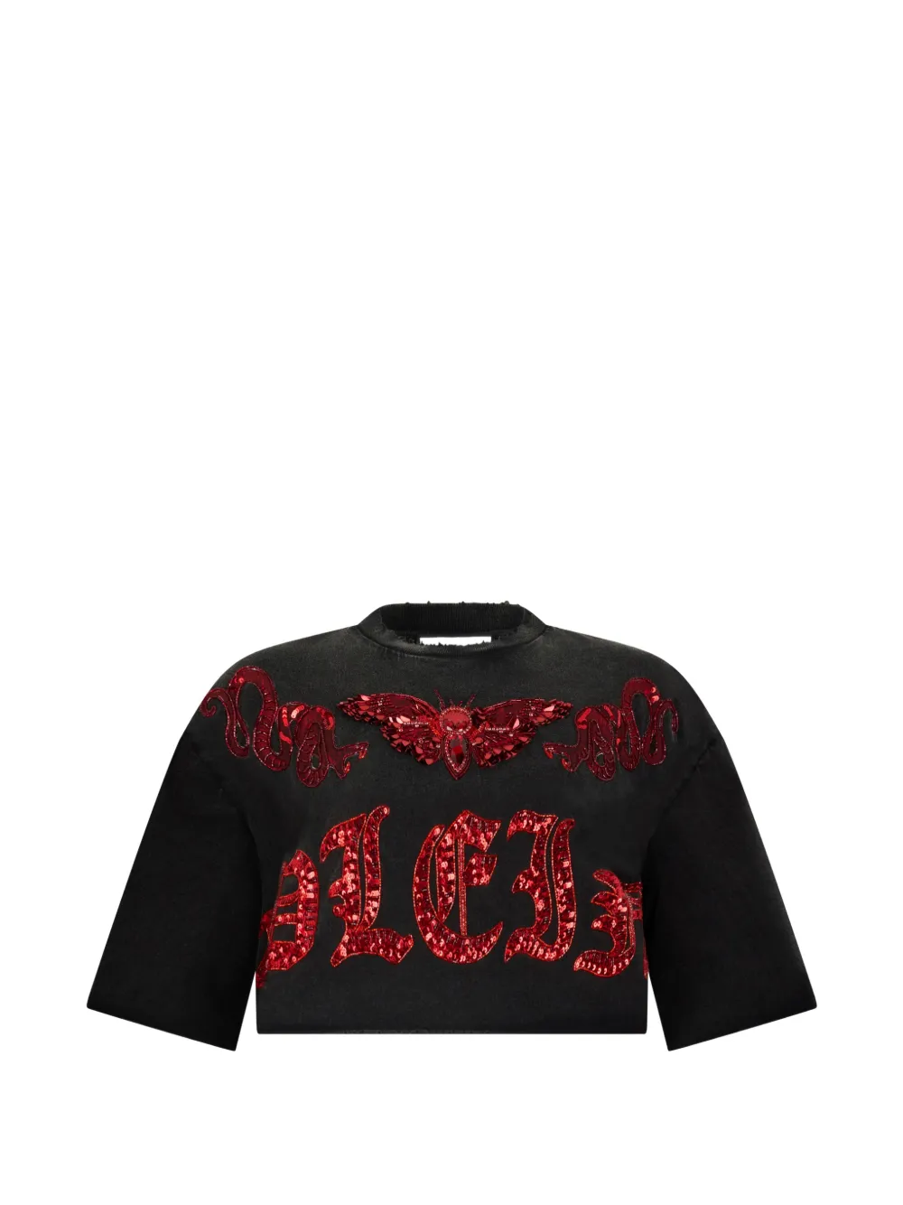 Philipp Plein Cropped-T-Shirt mit Pailletten - Schwarz