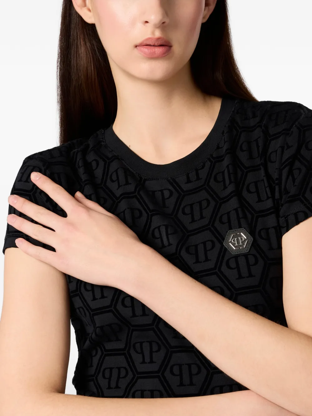 Philipp Plein T-shirt met jacquard monogram Zwart