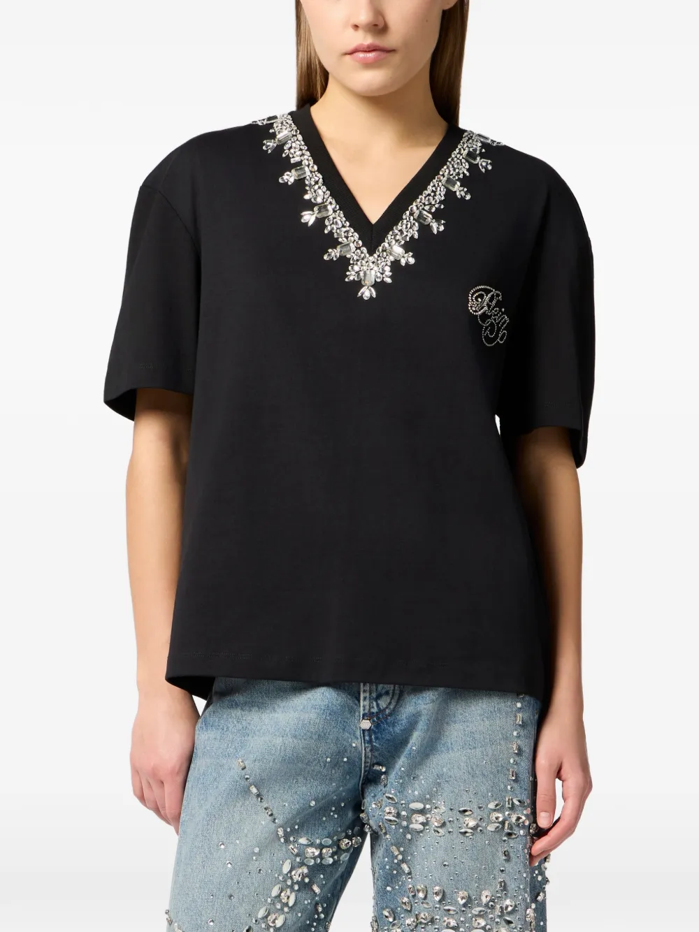 Philipp Plein T-shirt verfraaid met kristallen Zwart
