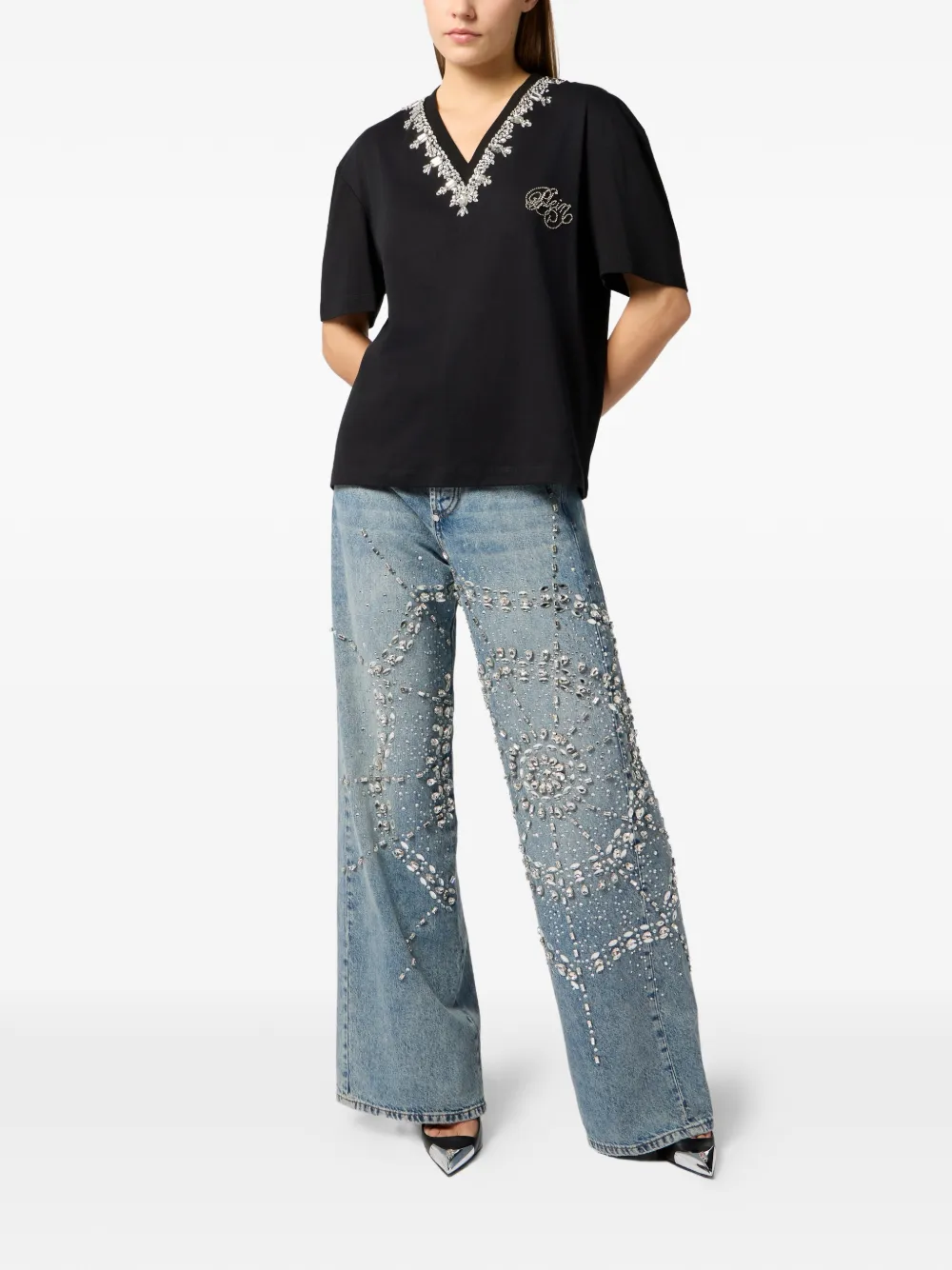 Philipp Plein T-shirt verfraaid met kristallen Zwart