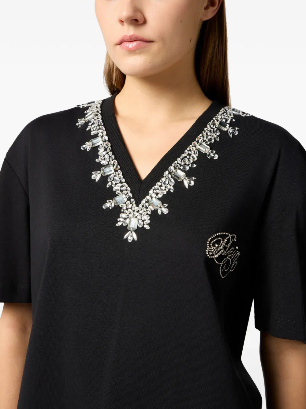 Philipp Plein T-shirt verfraaid met kristallen Zwart