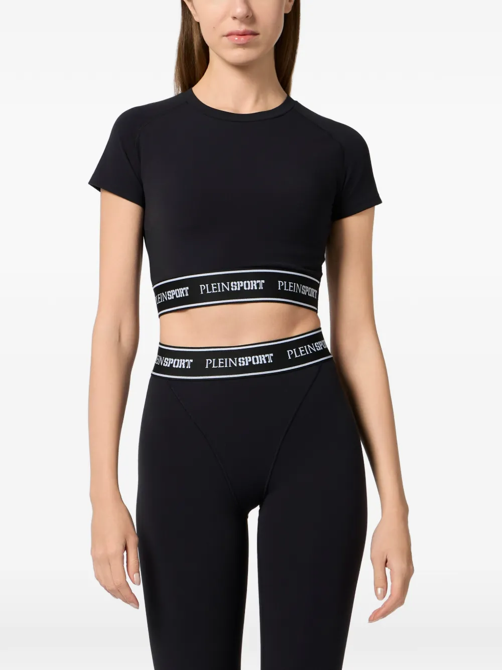 Plein Sport Cropped T-shirt met logo Zwart