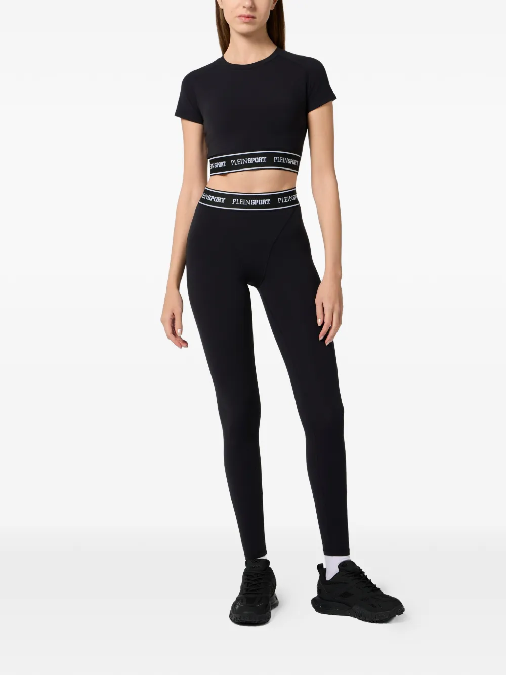Plein Sport Cropped T-shirt met logo Zwart