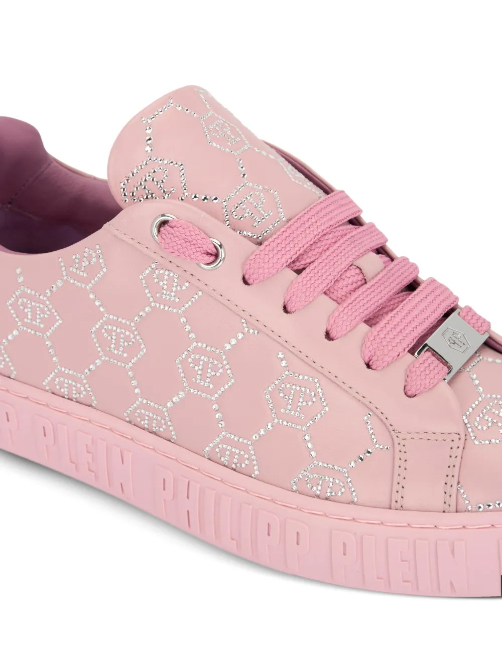 Philipp Plein Carson low-top sneakers met monogram en stras Roze