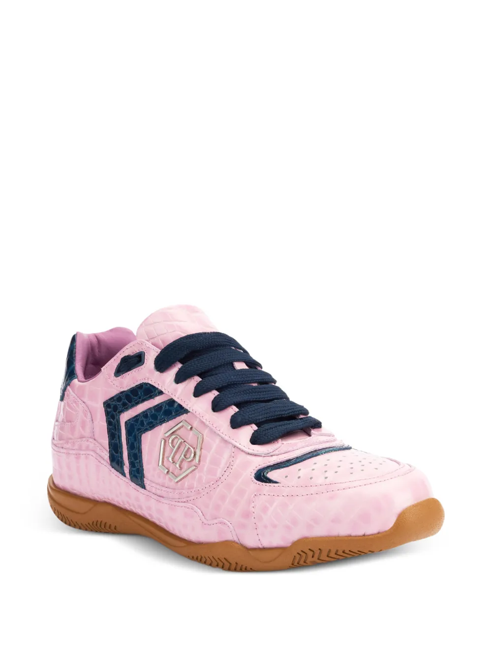 Philipp Plein Cocco sneakers met krokodillen-reliëf Roze