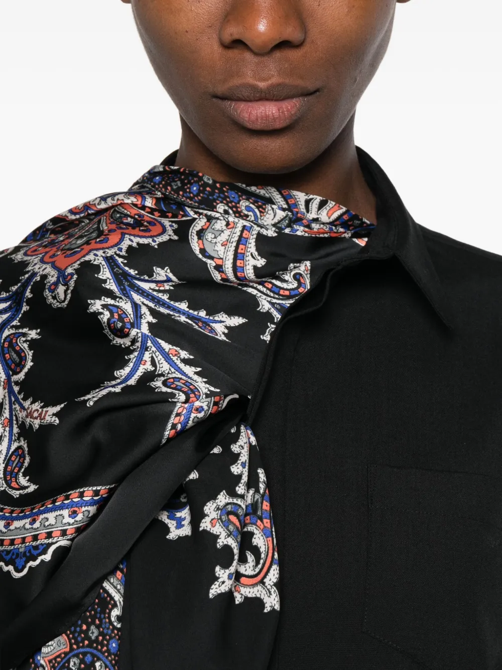 Sacai Chest-pocket Paisley-panel Shirt In Black