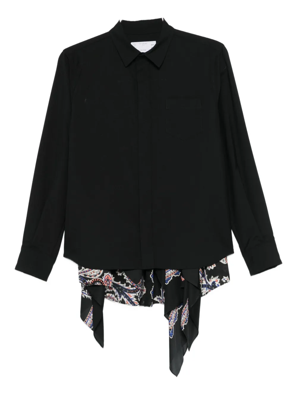 Sacai Chest-pocket Paisley-panel Shirt In Black