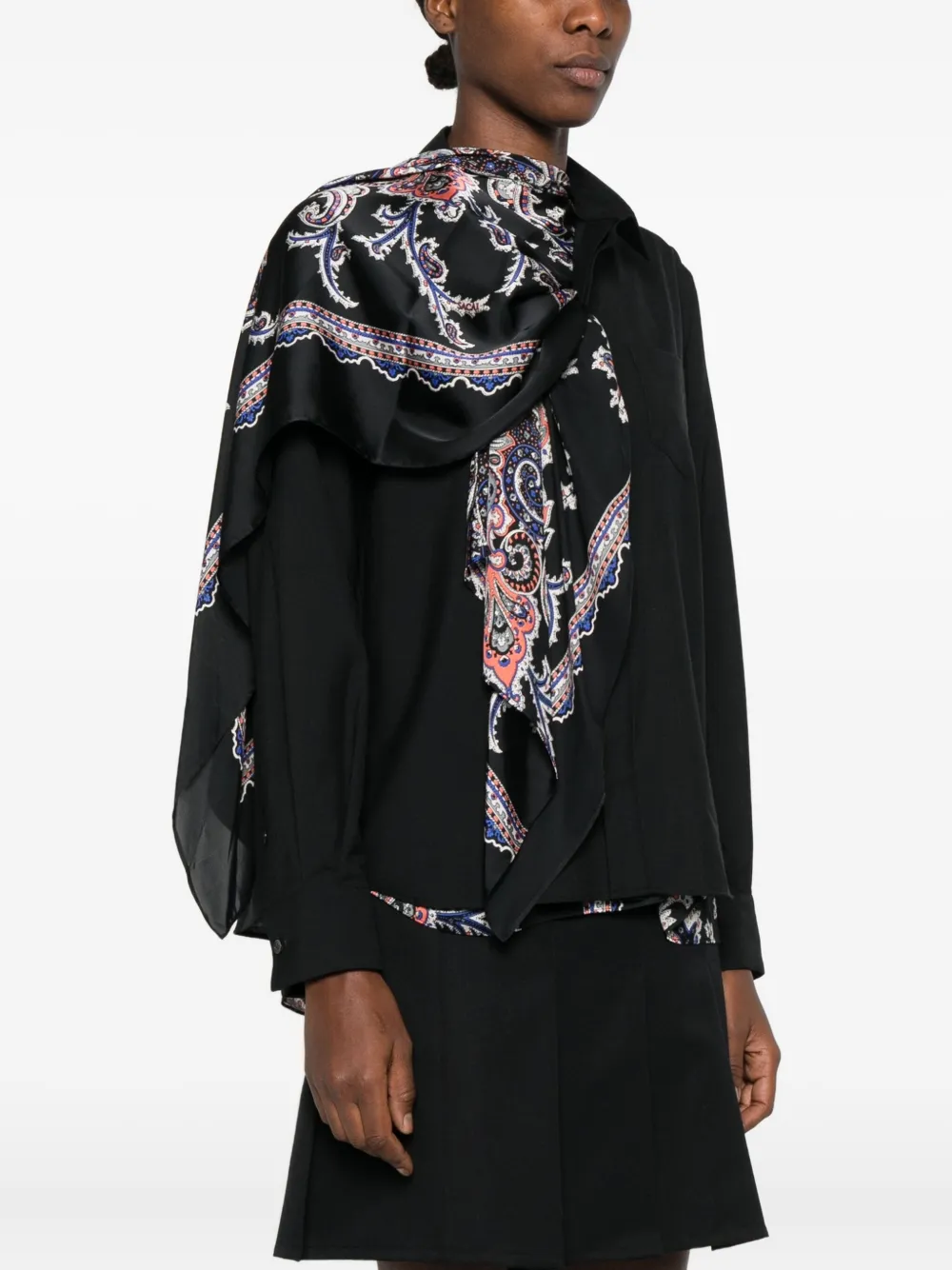 Sacai Chest-pocket Paisley-panel Shirt In Black