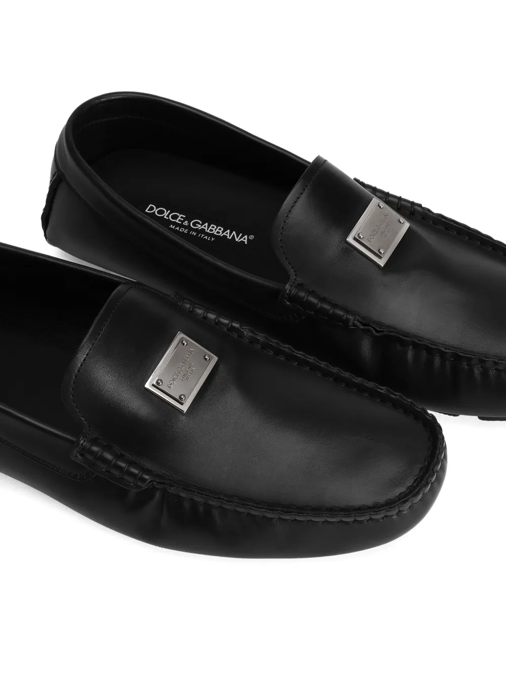 Dolce & Gabbana Leren loafers met logoplakkaat Zwart