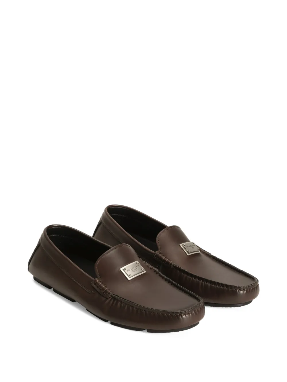 Dolce & Gabbana Leren loafers met logoplakkaat - Bruin