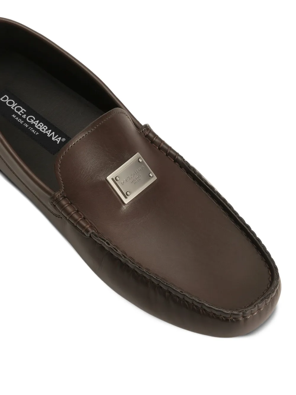 Dolce & Gabbana Leren loafers met logoplakkaat Bruin