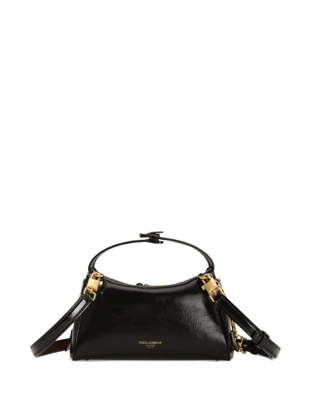 Dolce & Gabbana Vittoria Leather Bag Chain Strap Heart Charm In Black