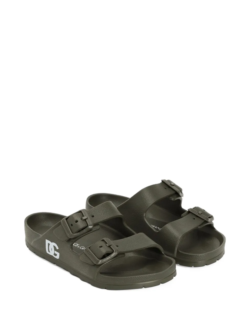 Dolce & Gabbana Kids Slippers met logo en gesp Groen