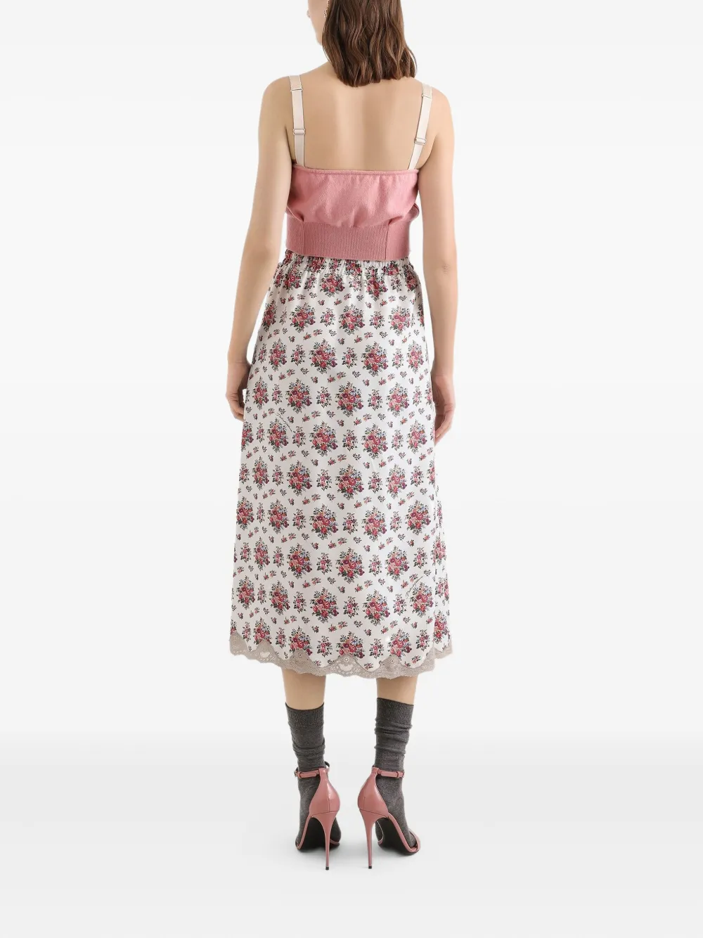  Dolce & Gabbana Midi Floral Lace Skirt - White 