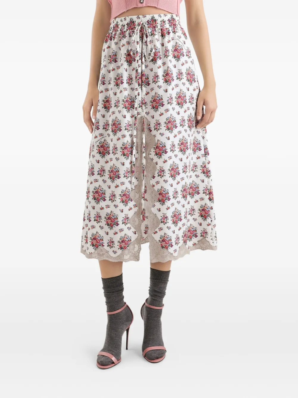 Dolce & Gabbana Midi-rok met bloemenkant Wit