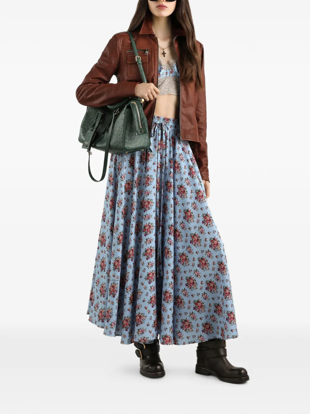 Dolce & Gabbana Rok met trekkoord en bloemenprint - Blauw