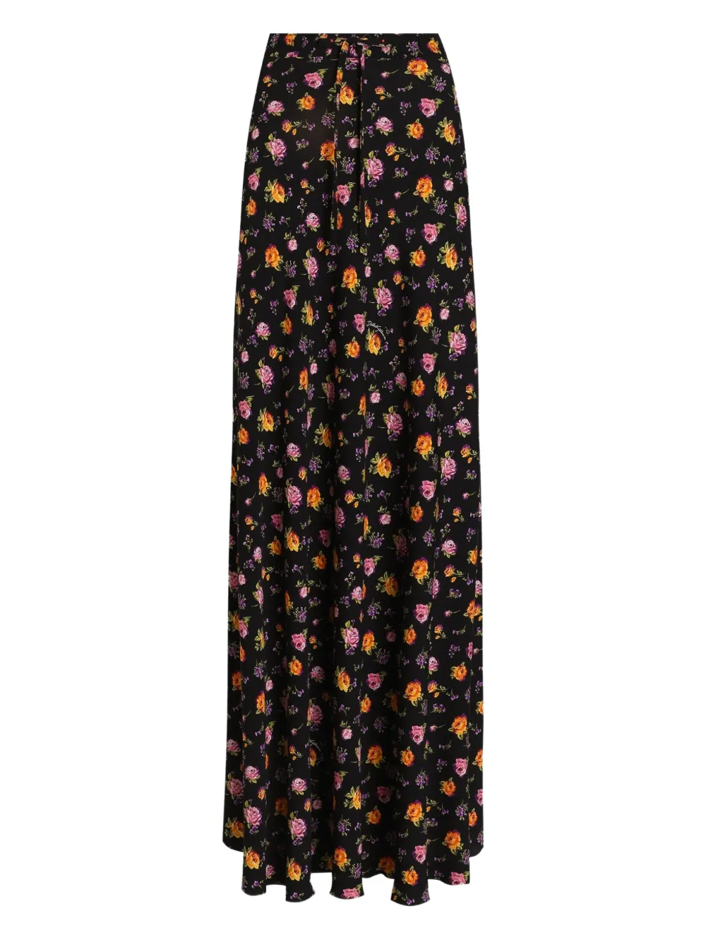 Dolce & Gabbana Small Rose Bouquets-print Flared Charmeuse Skirt In Black