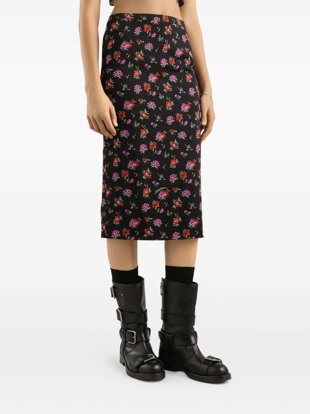 Dolce & Gabbana Midi-rok met bloemenprint Zwart