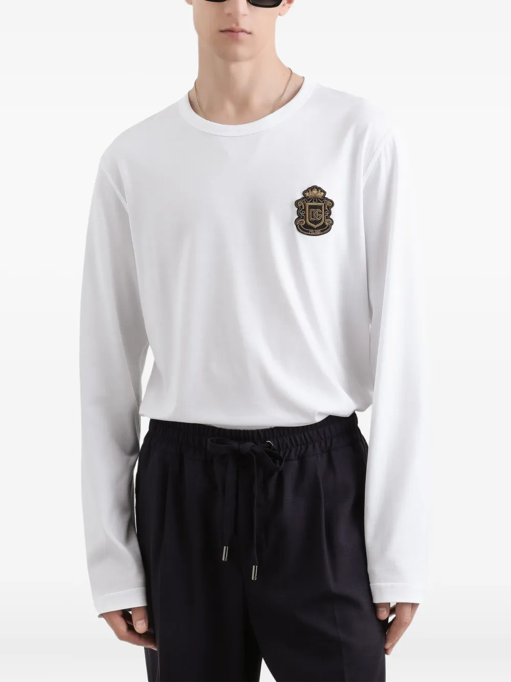 Dolce & Gabbana T-shirt met logopatch en lange mouwen Wit