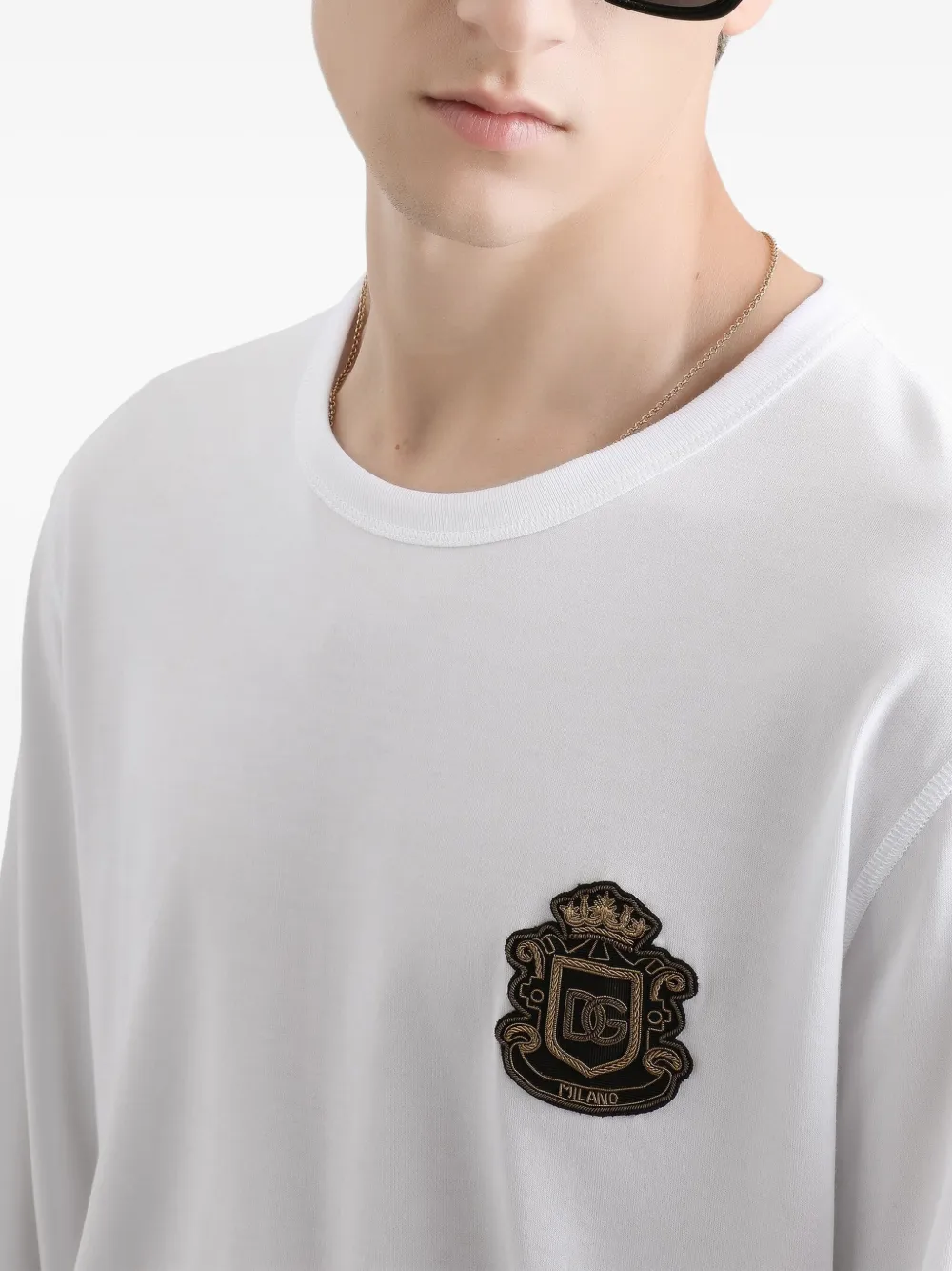 Dolce & Gabbana T-shirt met logopatch en lange mouwen Wit