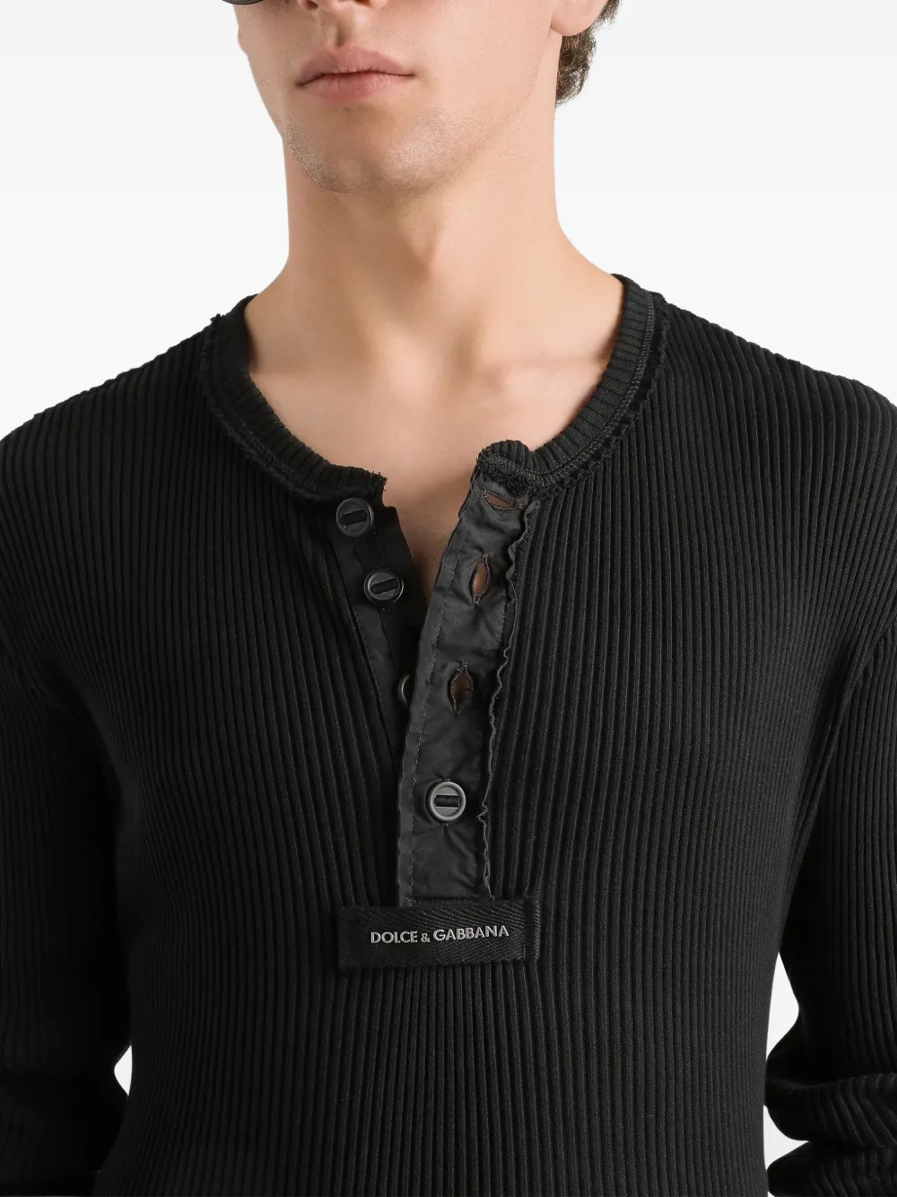 Dolce & Gabbana Geribbeld katoenen Serafino T-shirt Zwart